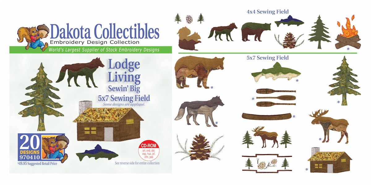 Lodge Living Embroidery Designs by Dakota Collectibles on a CD-ROM 970410