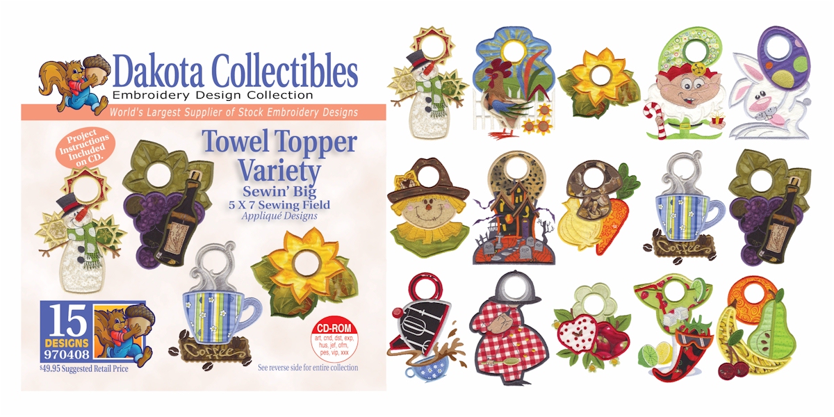 Towel Topper Variety Embroidery Designs by Dakota Collectibles on a CD-ROM 970408