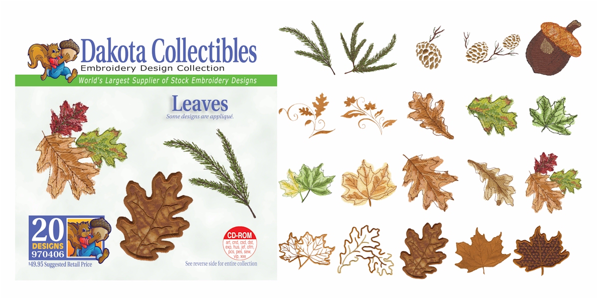 Leaves Embroidery Designs by Dakota Collectibles on a CD-ROM 970406
