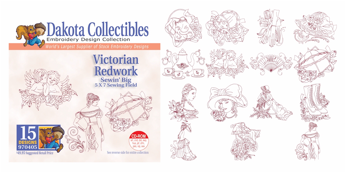 Victorian Redwork Embroidery Designs by Dakota Collectibles on a CD-ROM 970405