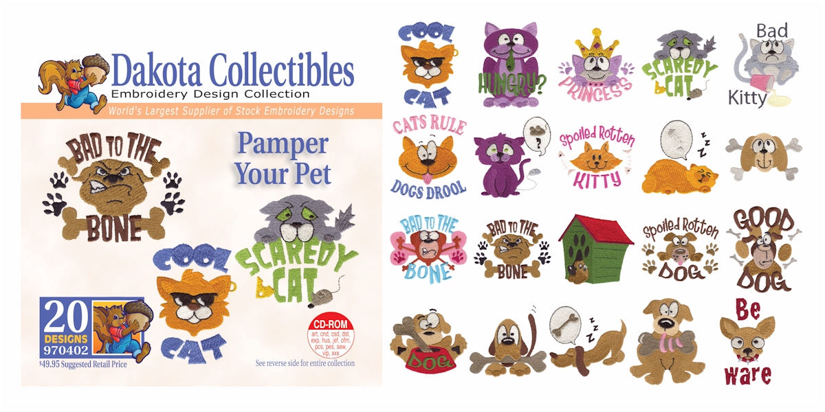 Pamper Your Pet Collection of Embroidery Designs by Dakota Collectibles on a CD-ROM 970402