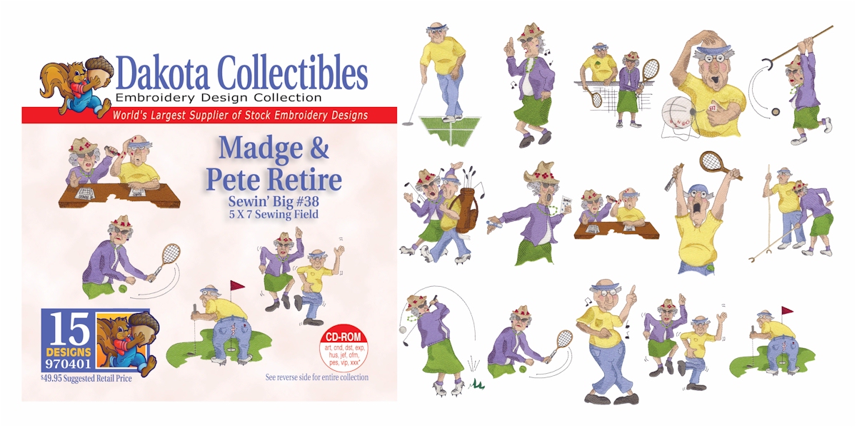 Madge & Pete Retire Embroidery Designs by Dakota Collectibles on a CD-ROM 970401