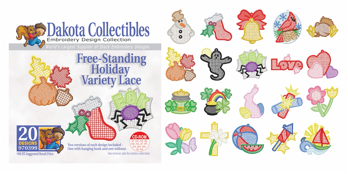 Free-Standing Holiday Variety Lace Collection of Embroidery Designs by Dakota Collectibles on a CD-ROM 970399