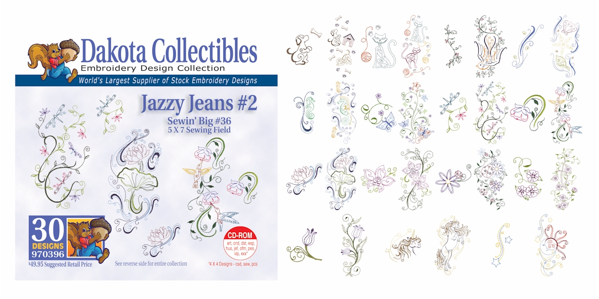 Jazzy Jeans 2 Embroidery Designs by Dakota Collectibles on a CD-ROM 970396