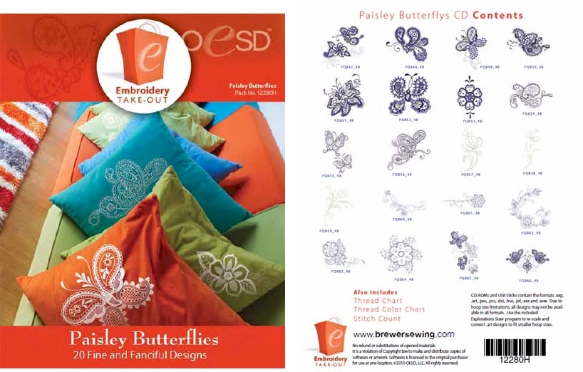Paisley Butterflies Embroidery Designs By Oklahoma Embroidery on Multi-Format CD-ROM - CLOSEOUT
