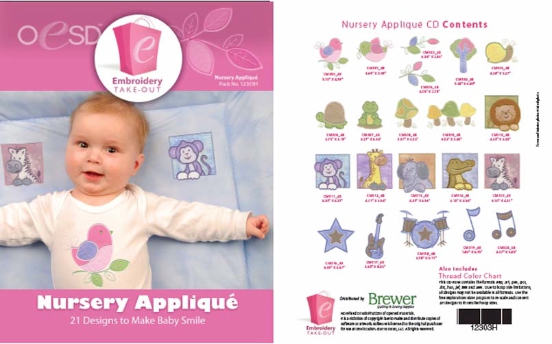 Nursery Applique Embroidery Designs By Oklahoma Embroidery on Multi-Format CD-ROM