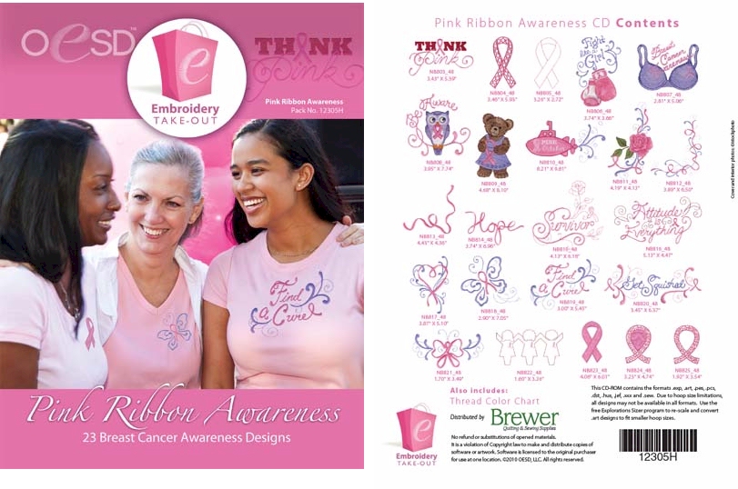 Pink Ribbon Awareness Embroidery Designs By Oklahoma Embroidery on Multi-Format CD-ROM