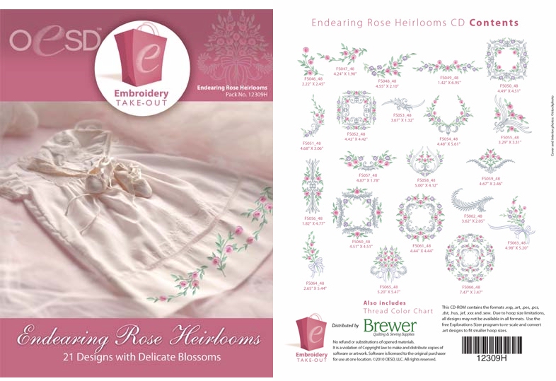 Endearing Rose Heirlooms Embroidery Designs By Oklahoma Embroidery on Multi-Format CD-ROM - CLOSEOUT