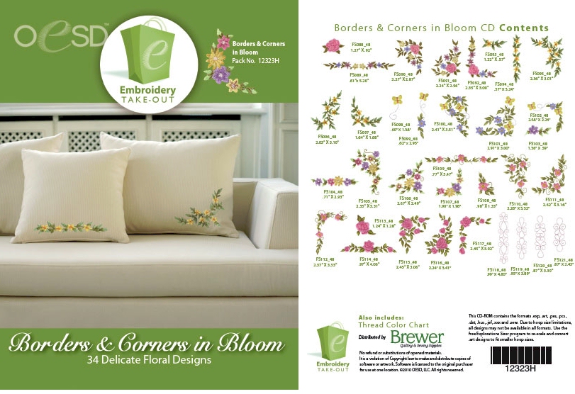 Borders & Corners in Bloom Embroidery Designs By Oklahoma Embroidery on Multi-Format CD-ROM - CLOSEOUT