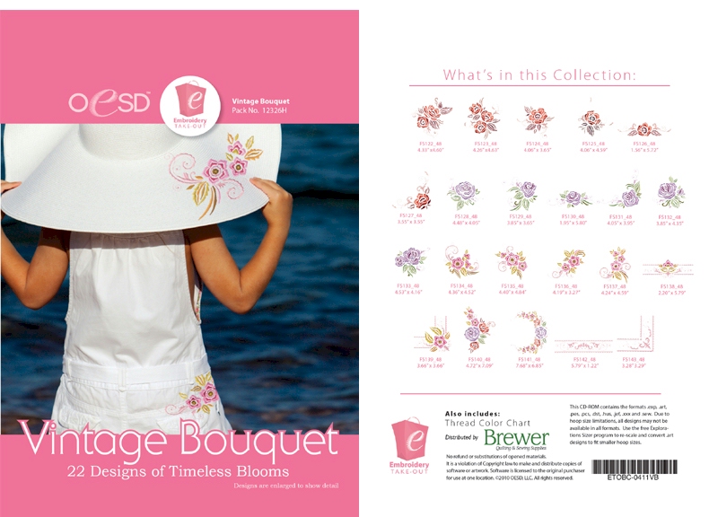 Vintage Bouquet Embroidery Designs By Oklahoma Embroidery on Multi-Format CD-ROM - CLOSEOUT