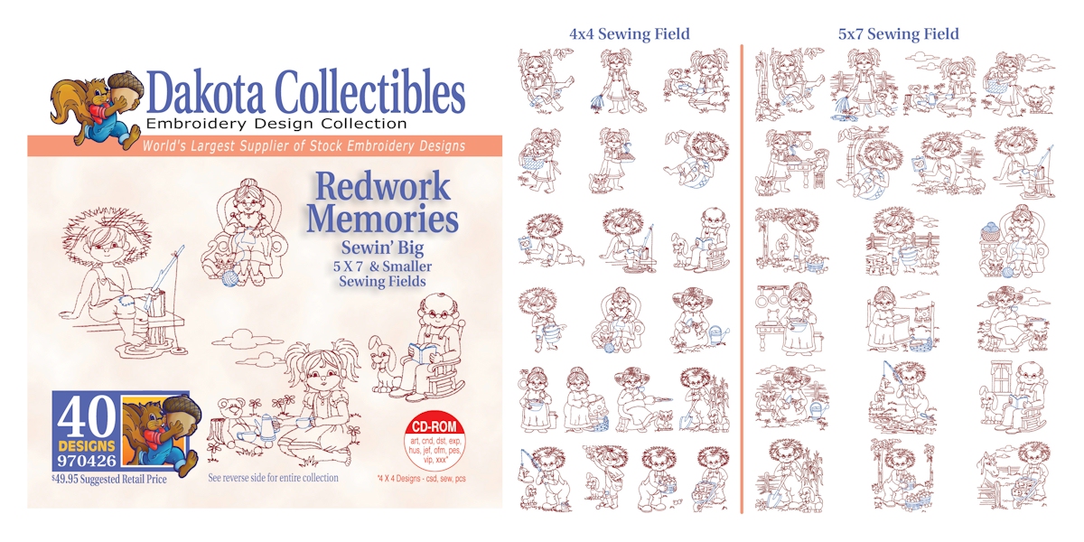 Redwork Memories Embroidery Designs by Dakota Collectibles on a CD-ROM 970426