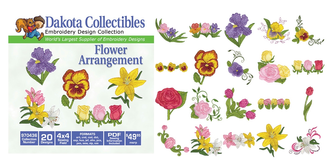 Flower Arrangement Embroidery Designs by Dakota Collectibles on a CD-ROM 970436