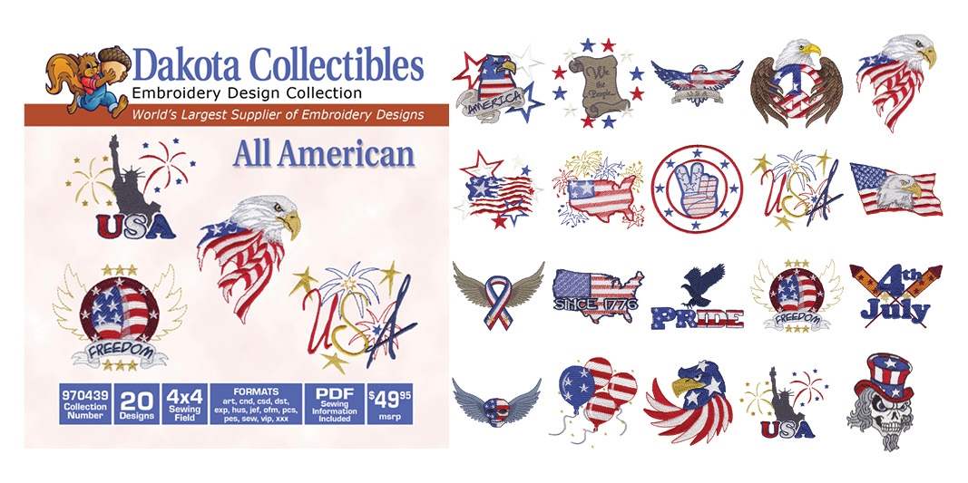 All American Embroidery Designs by Dakota Collectibles on a CD-ROM 970439