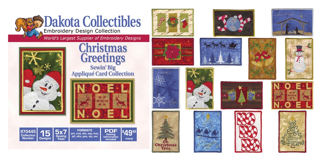 Christmas Greetings Applique Card Collection Embroidery Designs by Dakota Collectibles on a CD-ROM 970445