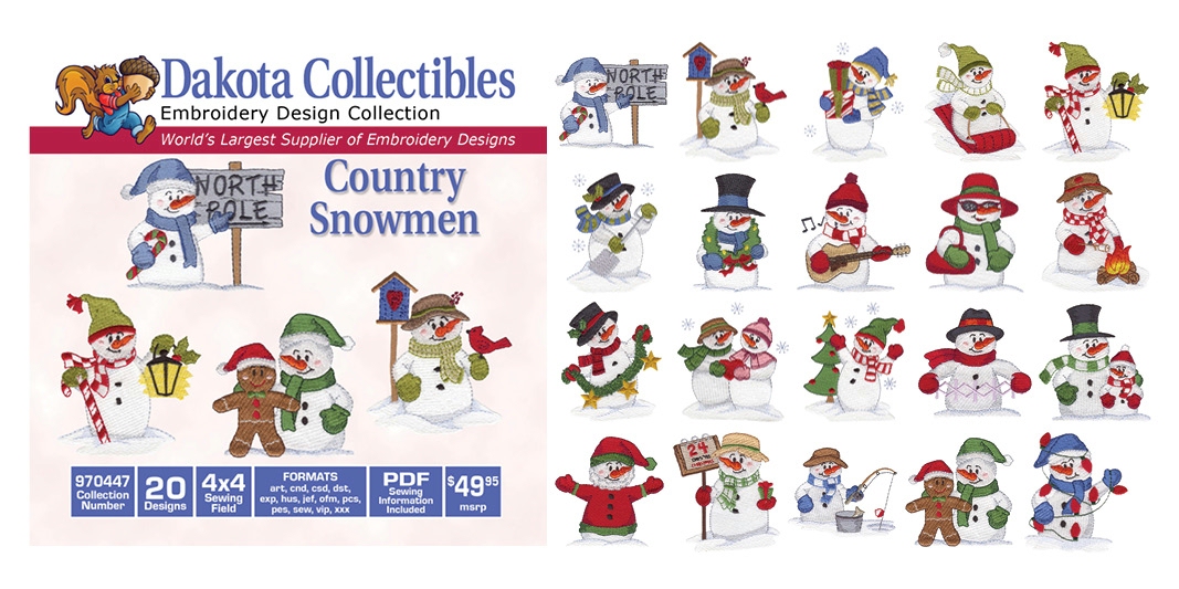 Country Snowmen Embroidery Designs by Dakota Collectibles on a CD-ROM 970447