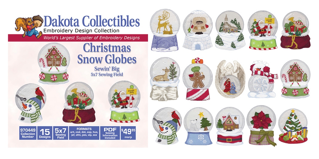 Christmas Snow Globes Collection Embroidery Designs by Dakota Collectibles on a CD-ROM 970449