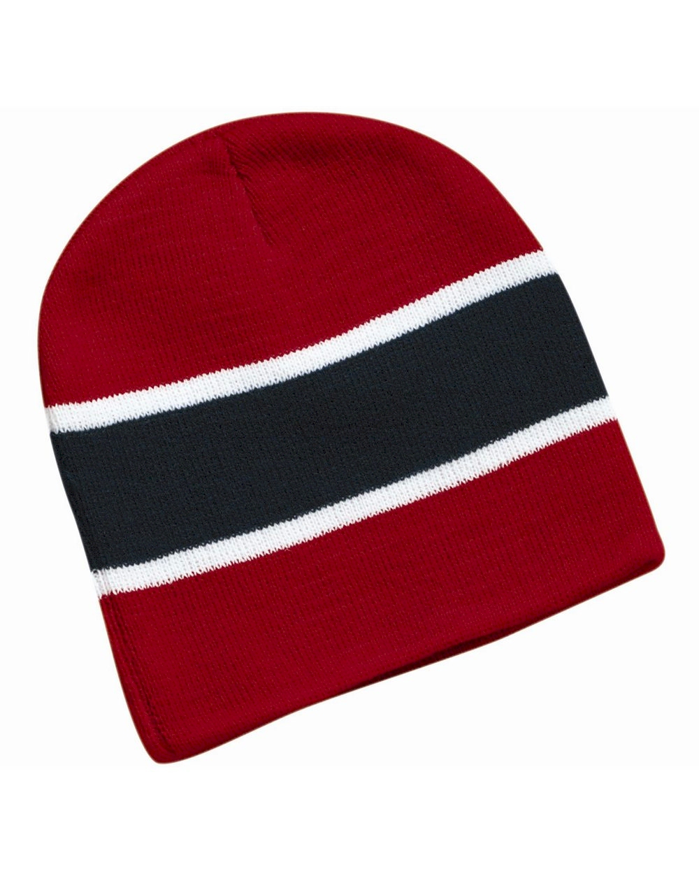 Striped Knit Beanie Embroidery Blanks - Red/White/Black