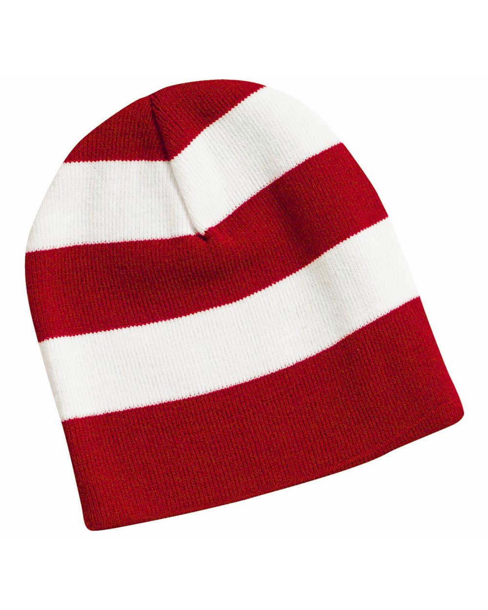 Rugby Striped Knit Beanie Embroidery Blanks - Cardinal/White
