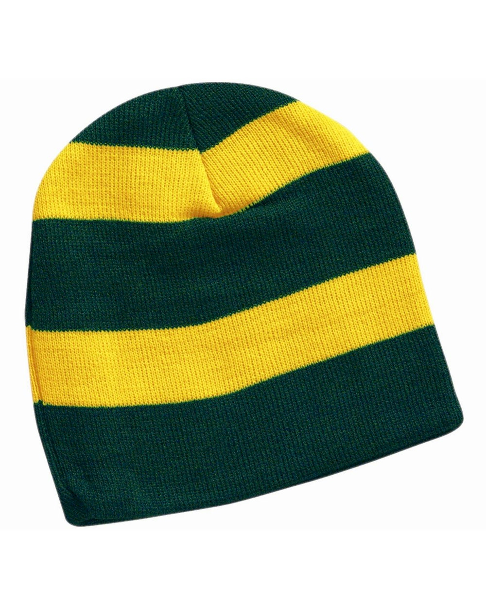Rugby Striped Knit Beanie Embroidery Blanks - Forest/Gold