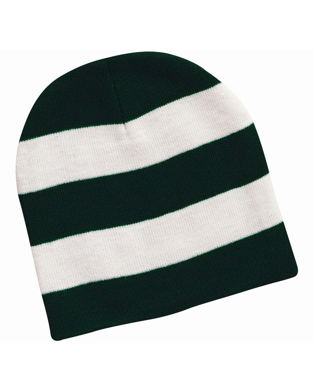 Rugby Striped Knit Beanie Embroidery Blanks - Forest/White