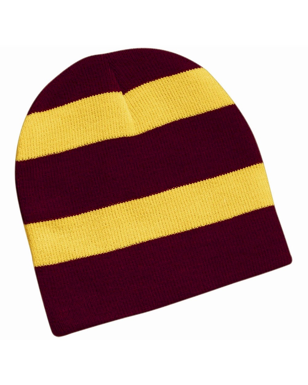 Rugby Striped Knit Beanie Embroidery Blanks - Maroon/Gold