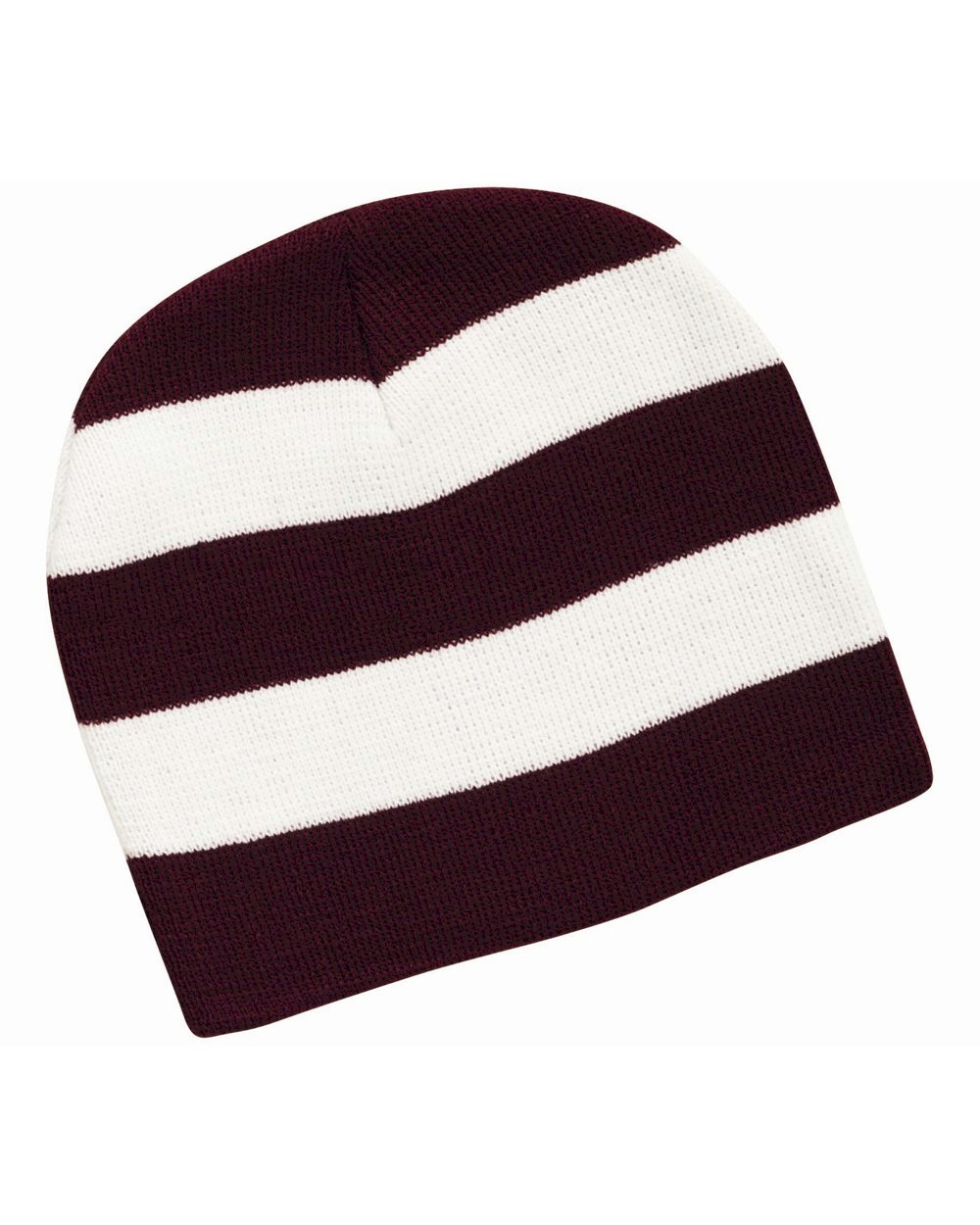 Rugby Striped Knit Beanie Embroidery Blanks - Maroon/White