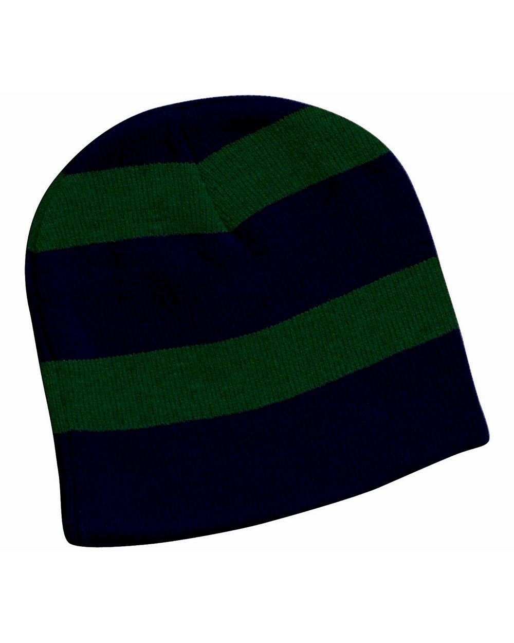 Rugby Striped Knit Beanie Embroidery Blanks - Navy/Forest