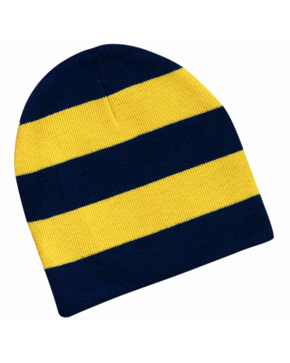 Rugby Striped Knit Beanie Embroidery Blanks - Navy/Gold