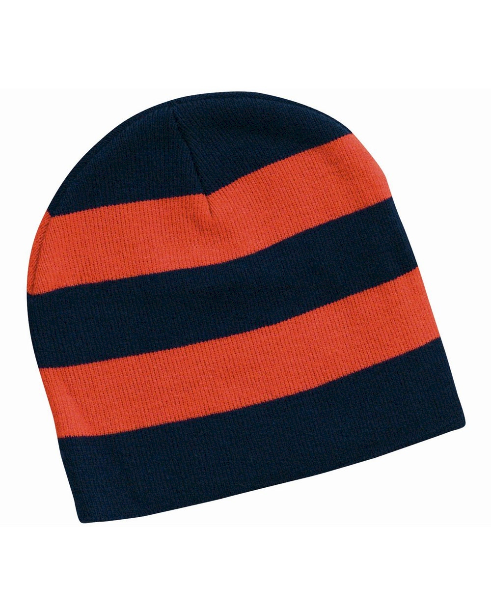 Rugby Striped Knit Beanie Embroidery Blanks - Navy/Orange