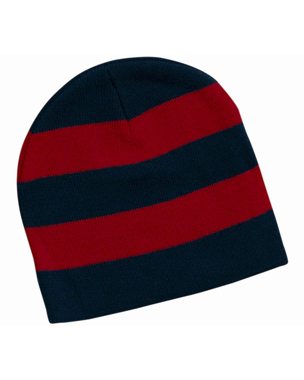 Rugby Striped Knit Beanie Embroidery Blanks - Navy/Red
