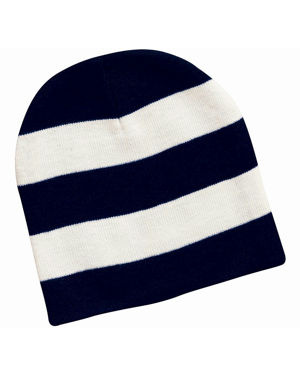 Rugby Striped Knit Beanie Embroidery Blanks - Navy/White