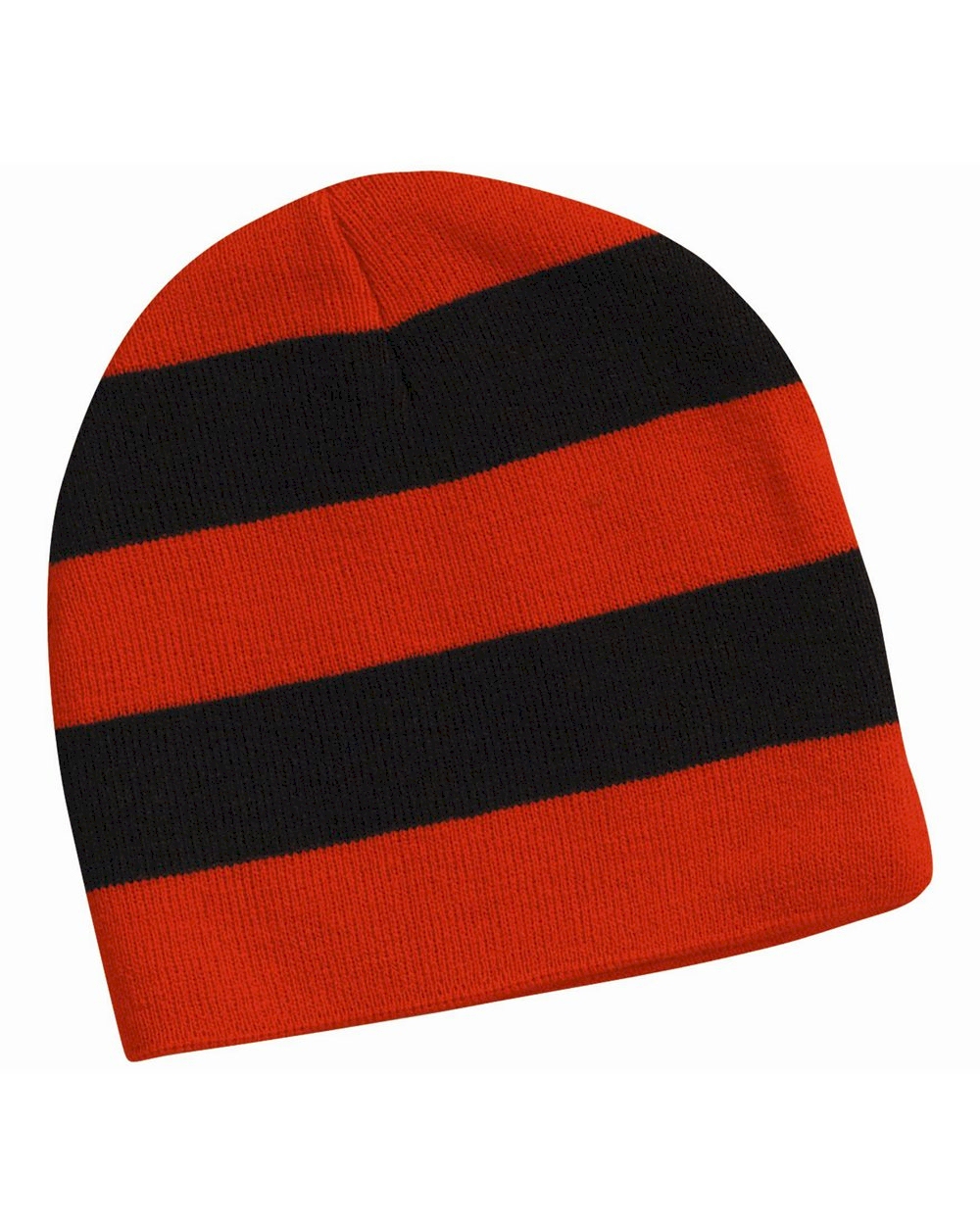 Rugby Striped Knit Beanie Embroidery Blanks - Orange/Black