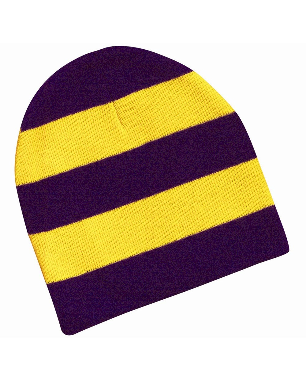 Rugby Striped Knit Beanie Embroidery Blanks - Purple/Gold