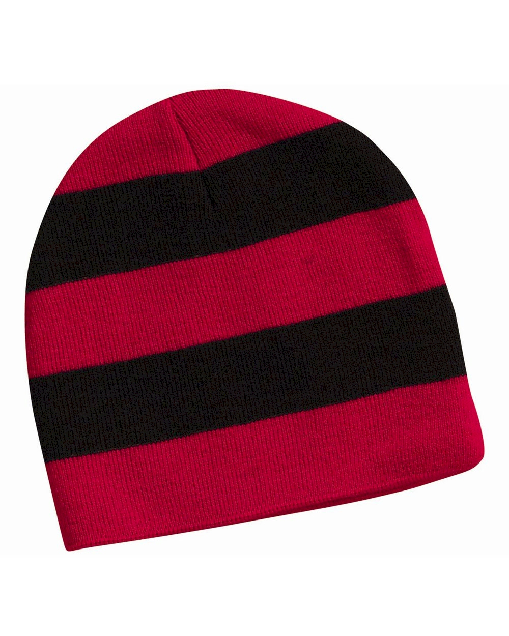 Rugby Striped Knit Beanie Embroidery Blanks - Red/Black