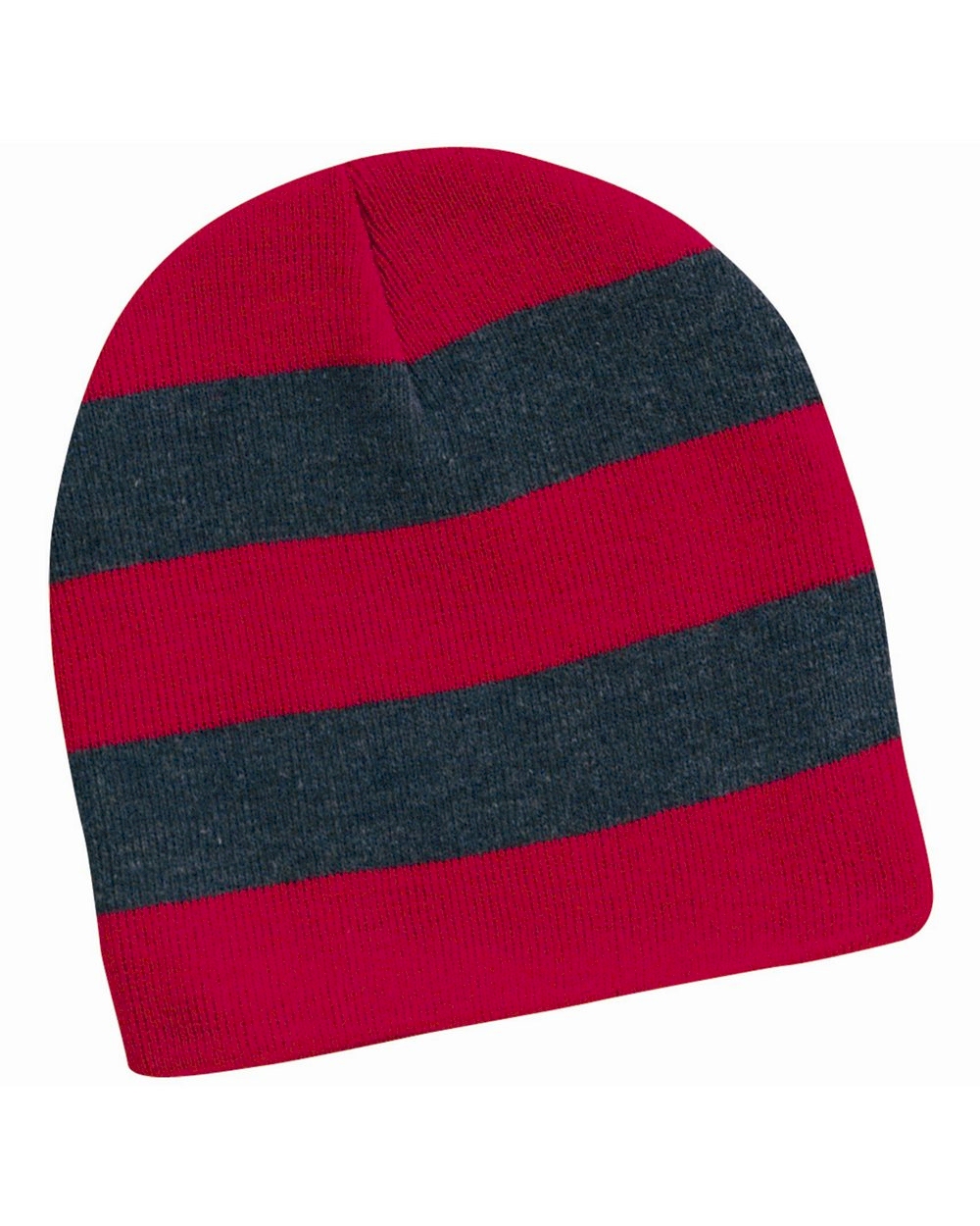 Rugby Striped Knit Beanie Embroidery Blanks - Red/Charcoal
