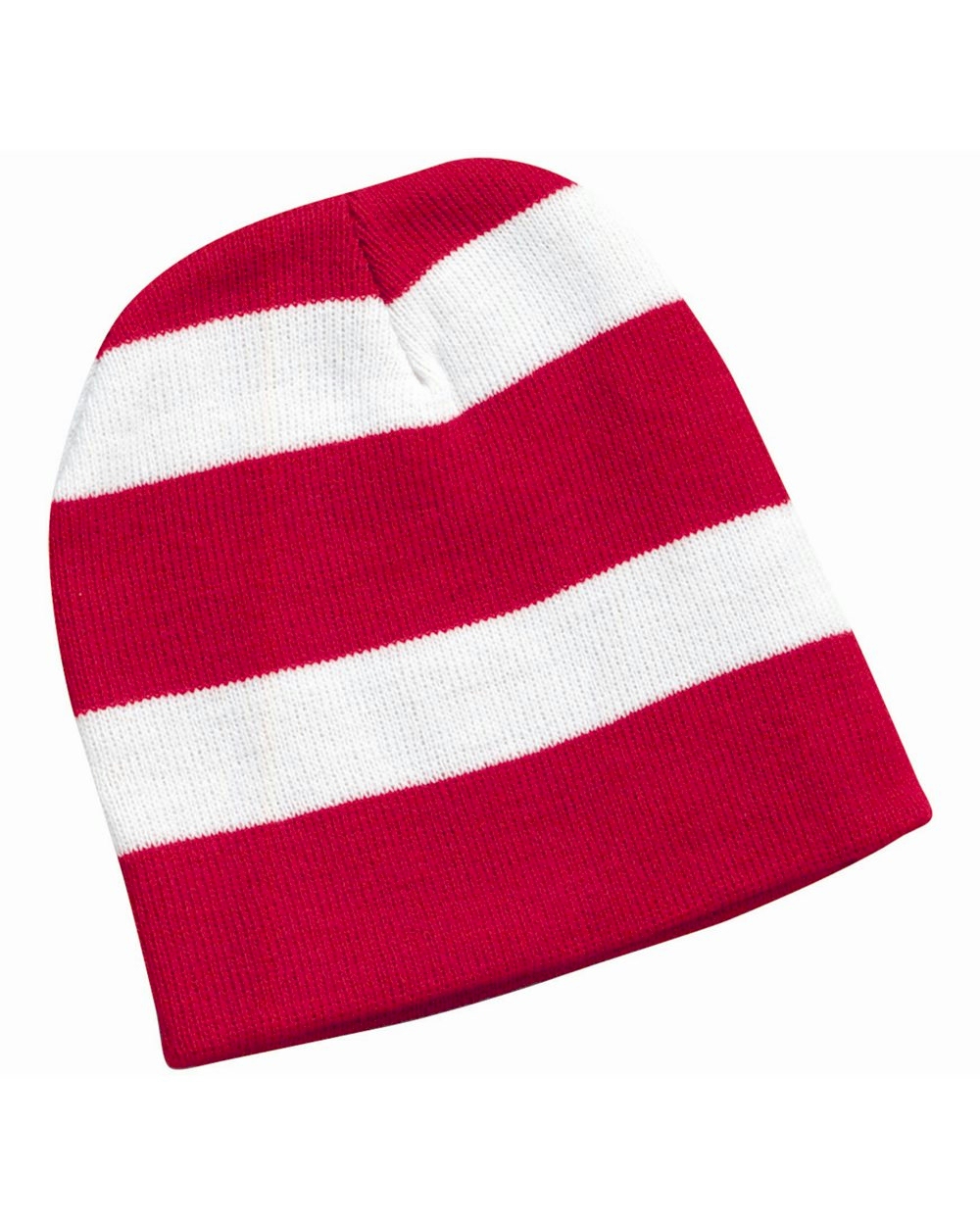 Rugby Striped Knit Beanie Embroidery Blanks - Red/White