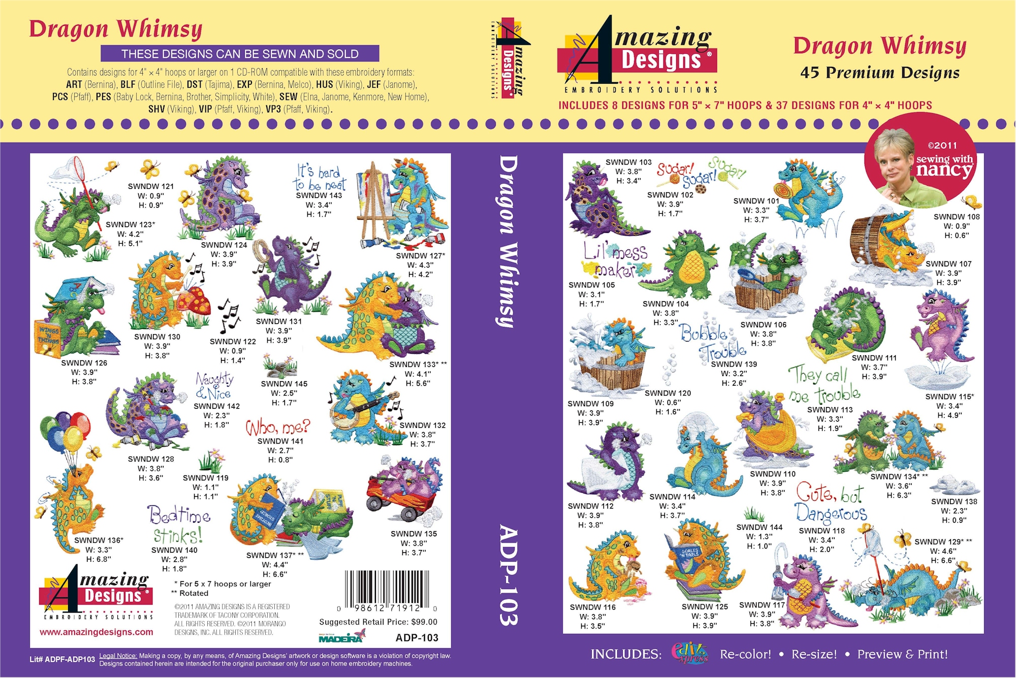 Dragon Whimsy Embroidery Designs by Sewing With Nancy for Amazing Designs on a Multi-Format CD-ROM ADP-103