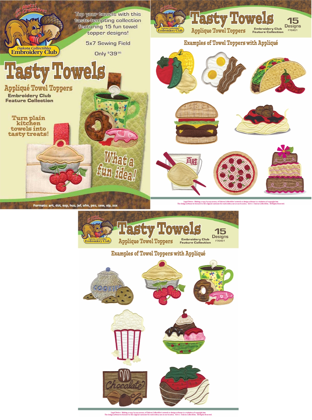 Tasty Towels Applique Towel Toppers Embroidery Designs by Dakota Collectibles on Multi-Format CD-ROM F70451