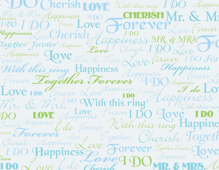 Wedding - Blue & Green - QuickStitch Embroidery Paper - One 8.5in x 11in Sheet - CLOSEOUT