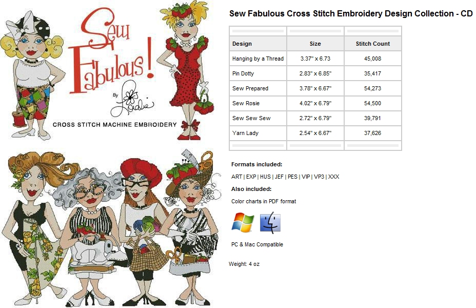 Sew Fabulous Cross Stitch by Loralie Designs Embroidery Designs on a Multi-Format CD-ROM 630103