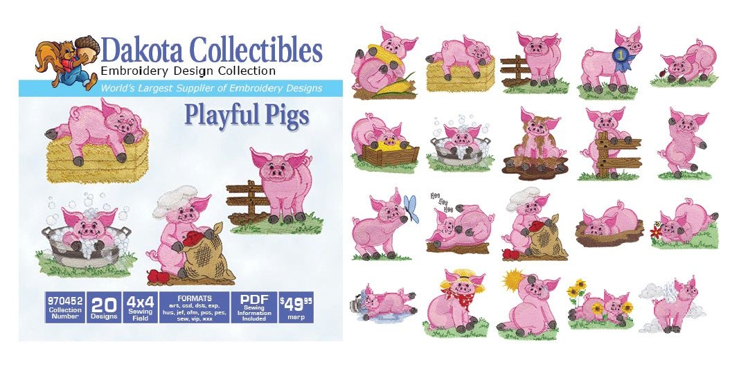 Playful Pigs Collection Embroidery Designs by Dakota Collectibles on a CD-ROM 970452