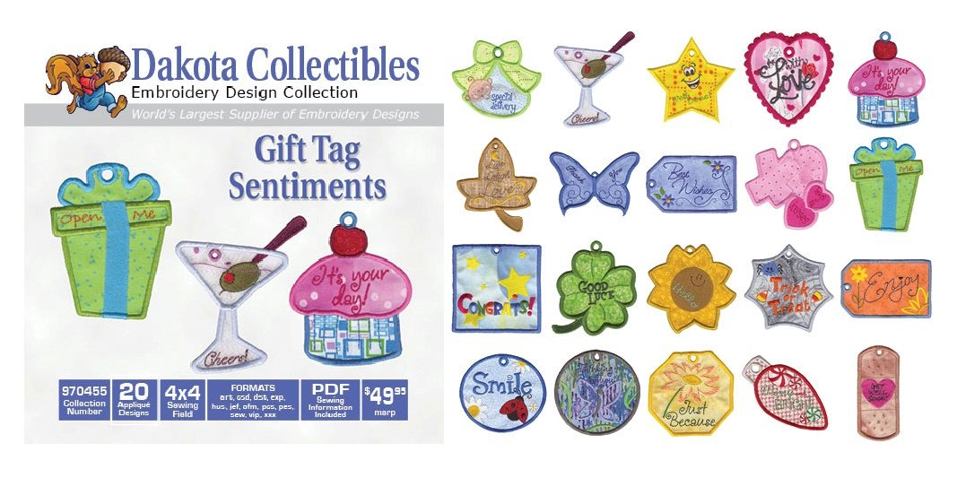 Gift Tag Sentiments Embroidery Designs by Dakota Collectibles on a CD-ROM 970455