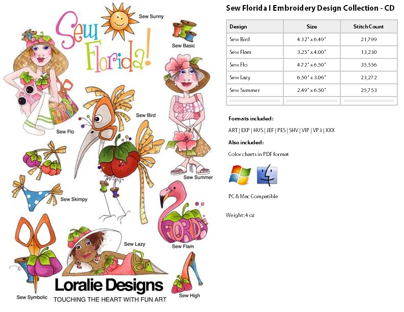 Sew Florida 1 by Loralie Designs Embroidery Designs on a Multi-Format CD-ROM 630106