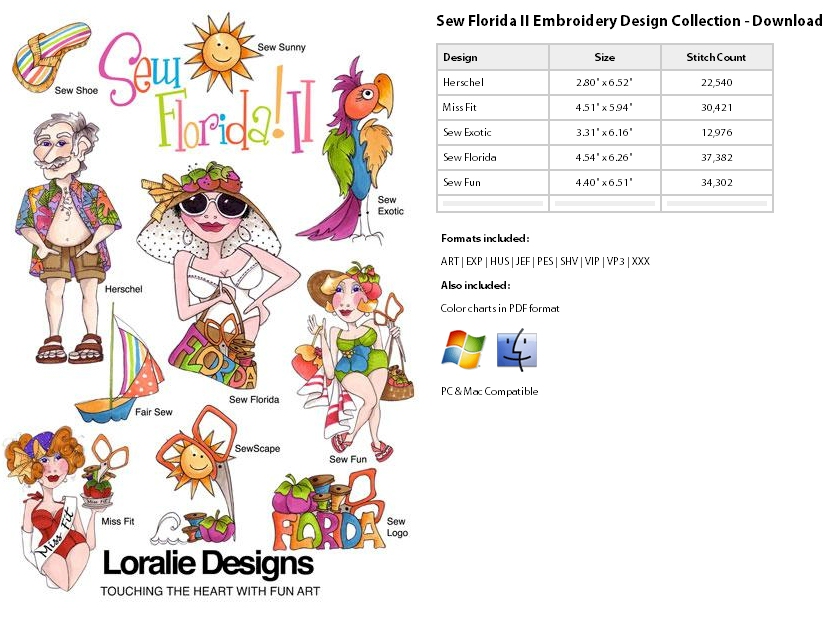 Sew Florida 2 by Loralie Designs Embroidery Designs on a Multi-Format CD-ROM 630107