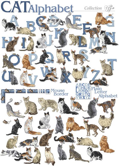 Cat Alphabet Embroidery Designs on CD from the Vermillion Stitchery 73100