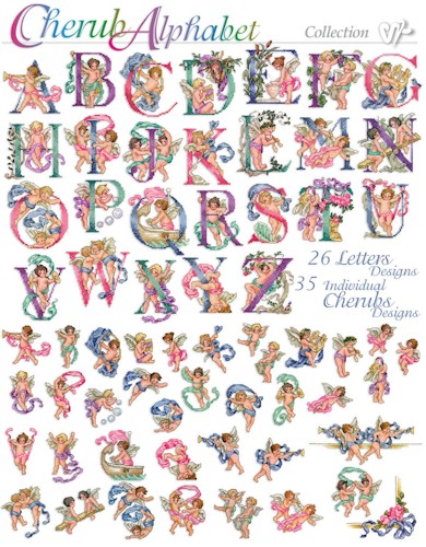 Cherub Alphabet Embroidery Designs on CD from the Vermillion Stitchery 72800