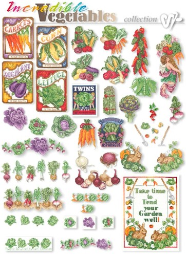 Incredible Vegetables Embroidery Designs on CD from the Vermillion Stitchery 72300