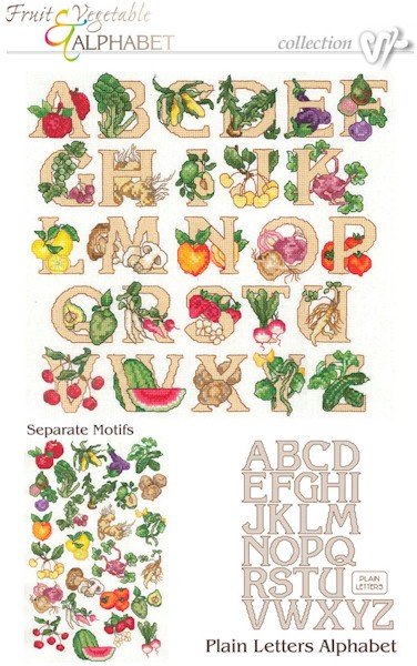 Fruit and Vegetable Alphabet Embroidery Designs on CD from the Vermillion Stitchery 72100 - CLOSEOUT