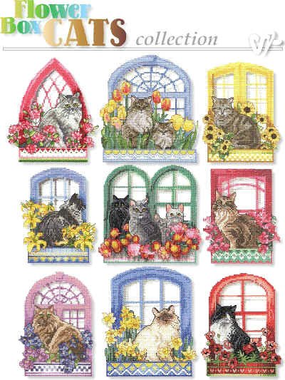 Flower Box Cats Embroidery Designs on CD from the Vermillion Stitchery 70800