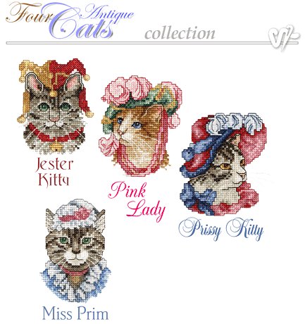 Antique Cats Embroidery Designs on CD from the Vermillion Stitchery 70400
